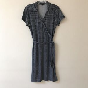 Brooks Brothers 346 Blue White Geometric Stretch Dress Women’s Faux Wrap Small